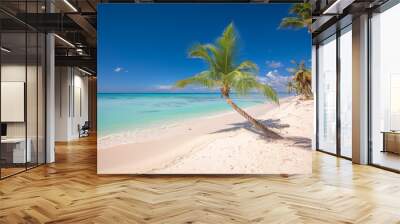 Tropical paradise beach with white sand and coconut palms. clear blue water on Saona Island in Dominican Republic. travel tourism wide panorama background concept Wall mural