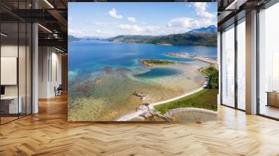 Norway natural landscape in the north, Norland, Hamaroy area. Beautiful aerial landscape of Northern Norway with sea and mountains in Scandinavia by drone Wall mural