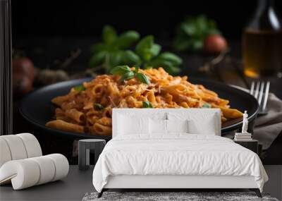 steaming plate of pasta topped with rich tomato sauce and grated parmesan cheese Wall mural