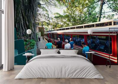 Ready for a ride around town. Shot of a group of tourists ready to get onto a train in Rio. Wall mural