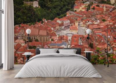 Color picture of old town roofs - aerial view Wall mural