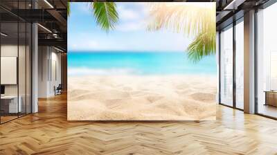  Sunny tropical Caribbean beach with palm trees and turquoise water, island vacation, hot summer day Wall mural