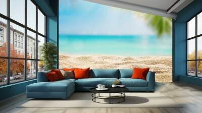  Sunny tropical Caribbean beach with palm trees and turquoise water, island vacation, hot summer day Wall mural