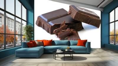 Chocolate over white background, dark chocolate isolated Wall mural