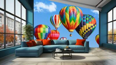 Colorful hot air balloons on blue sky with clouds Wall mural