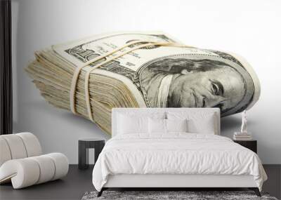 folded hundred dollar bills isolated on white background Wall mural