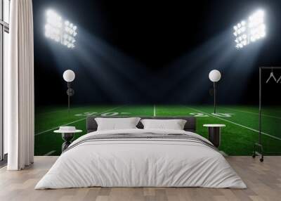 Football field illuminated by stadium lights Wall mural