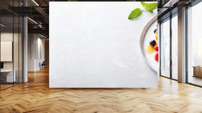 French toast with fresh berries and syrup on white background, panoramic shot with copy space Wall mural