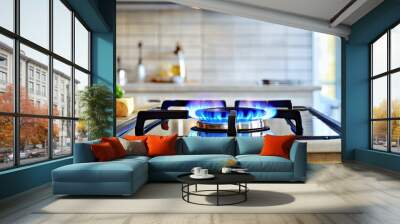 gas stove with flame in modern kitchen Wall mural