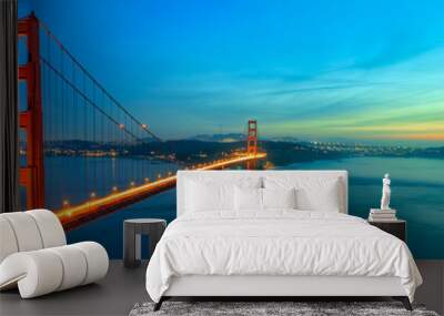 golden gate bridge after sunset illuminated by lights. sunset over san francisco bay california usa Wall mural