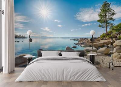 Lake Tahoe east shore beach, calm turquoise water in sunny day Wall mural