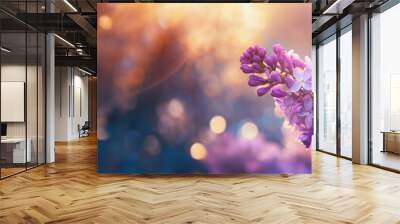 Lilac flowers spring blossom, sunny day light bokeh background Wall mural