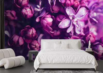 Purple lilac flowers background, spring blossom Wall mural