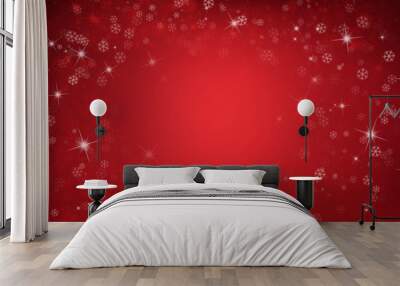 red christmas background with snowflakes and stars Wall mural