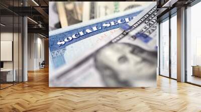 Social security card with US currency. Retirement benefit concept Wall mural