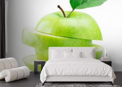 Stack of sliced green apple isolated on white Wall mural