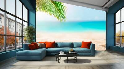 Sunny tropical Caribbean beach with palm trees and turquoise water, caribbean island vacation, hot summer day Wall mural