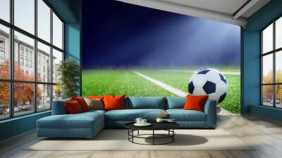 Tradition soccer ball illuminated by stadium lights Wall mural