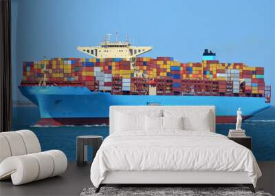 Container ship arriving to the port. Wall mural