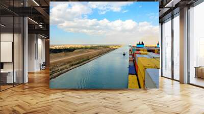 Container ship transiting through Suez Canal. Wall mural