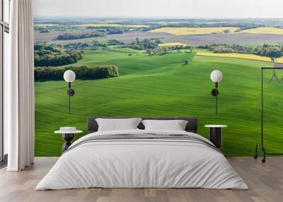 aerial view of yellow harvest fields Wall mural