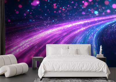 Futuristic technology abstract background with lines for network, big data, data center, server, internet, speed. Psychedelic neon lights. Fluorescent purple, violet, orange and pink Wall mural