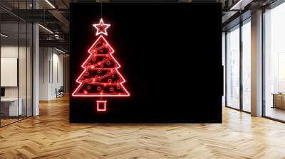 Minimalist banner with Christmas tree isolated on  black background. Merry Christmas and New Year concept. Black Friday. Sale.Horizontal backdrop for poster, ads, packaging and banner with copy space	 Wall mural