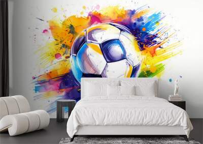 Print in watercolor style graphics with colorful soccer ball for t-shirt prints. for fashion graphics, sport illustrations, silkscreen printing and home decor. Summer Olympic Games in France Wall mural