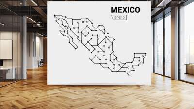 Abstract futuristic map of Mexico. Electric circuit of the country. Vector illustration. Wall mural