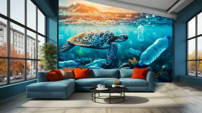 Trash dive: marine life in danger.  Wall mural