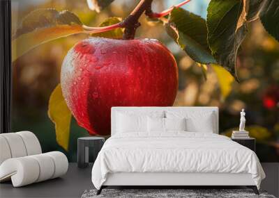 red ripe apple on an apple tree branch Wall mural