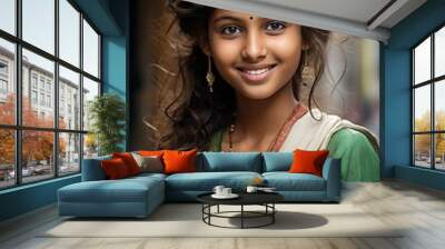 Smiling Beautiful Indian girl in traditional clothes Wall mural