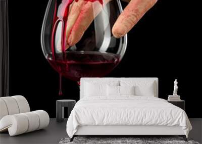 Bloody Halloween wine glass with a zombie cut hand inside Wall mural