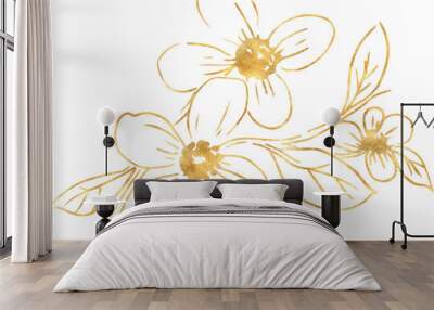 Gold flower hand drawn illustration Wall mural