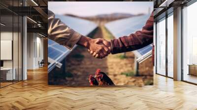 handshake between a poultry farmer and a veterinarian, with a solar panel Wall mural