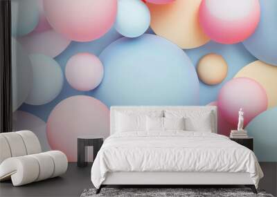 Geometric shapes blue red white balls Pastel spheres abstract background design for the decoration of a children's party, event Wall mural