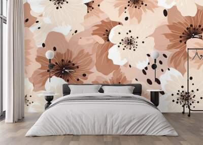 Abstract organic seamless background in pale pink, gold and brown. Natural shapes and dots in a tile pattern. Wall mural