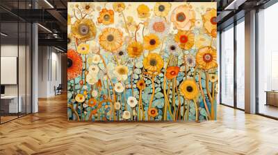 Beautiful textured flowers, background in Art Nouveau, jugendstil painting style Wall mural