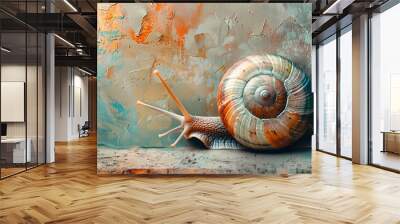 snail with beautiful shell on a stone background Wall mural