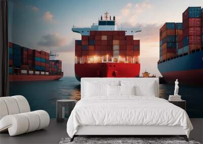 Cargo container Ship, cargo vessel ship carrying container and running for import export concept technology freight shipping sea freight  Wall mural