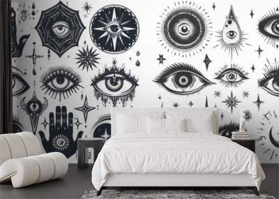  Magic, witchcraft, occult symbols, moon and stars Wall mural