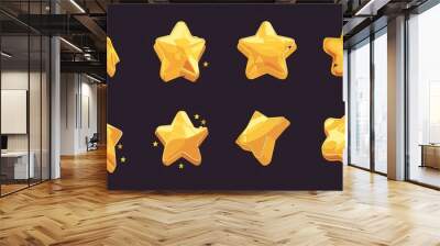 3D animated gold star sprite sheet. Bonus, gift, achievement icons in drawing and modern format. Modern illustration on white background with yellow shiny star spinning around. Wall mural