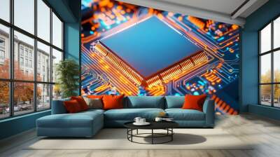 A 3D illustration of a smart microchip with an isometric AI processor A copy space image for adding text or design Wall mural