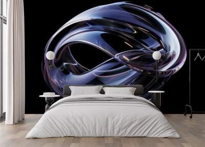 A 3D rendered abstract glass shape on a black background Wall mural