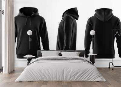 A blank black hoodie with a clipping path. A hoody mockup for design, isolated on white. Wall mural