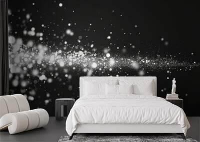 A bright white light sparkles glowing border against a black transparent background. Modern illustration of shiny fireflies enhanced with magic power, confetti bokeh overlay pattern and an abstract Wall mural