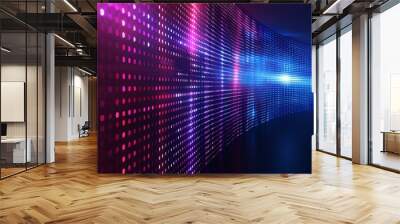 A concave side led screen wall stage light panel background. Video tv lcd monitor display with a grid glittering bulb glow texture effect. Projection technology cinema illustration. Wall mural