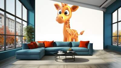 A cute 3D cartoon giraffe on a white background Wall mural