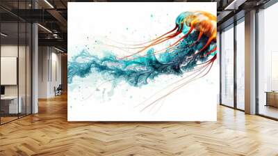 A jellyfish isolated on white background with a watercolor style illustration background by Generative Art Wall mural