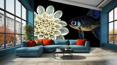 A little girl with a giant fish on a background of fantasy nature, digital painting Wall mural